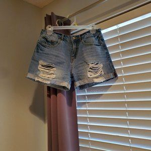 Distressed denim shorts